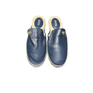 Michael Kors Navy Leather Slip-On Mules with Gold Logo